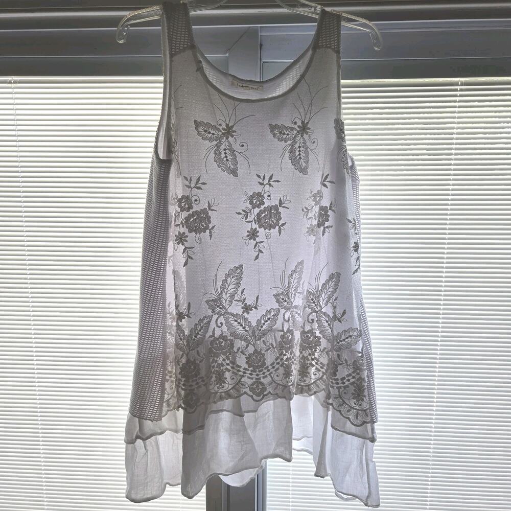 Indigo Soul Boho size L Lace Embroidered Shift Tunic Dress Mini sleeveless